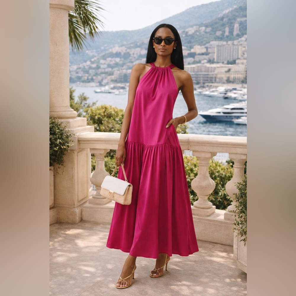 NWT Banana Republic Gathered Halter Maxi Dress Pink Size S